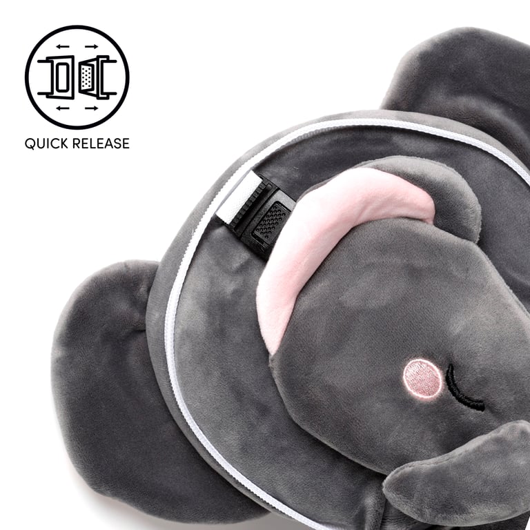 Relaxeazzz Travel Pillow & Eye Mask - Quick Release Polyester Elephant Design