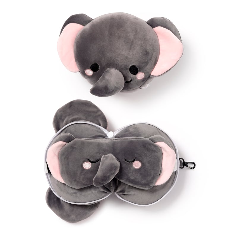 Relaxeazzz Travel Pillow & Eye Mask - Quick Release Polyester Elephant Design