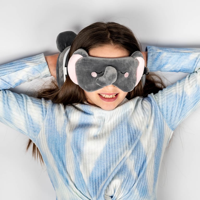 Relaxeazzz Travel Pillow & Eye Mask - Quick Release Polyester Elephant Design