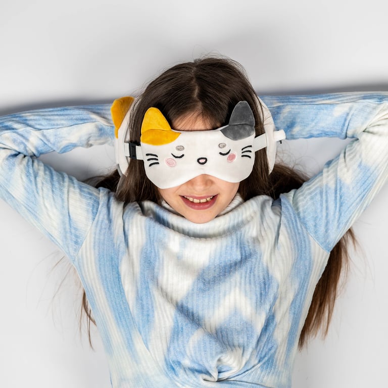 Relaxeazzz Travel Pillow & Eye Mask - Quick Release, 95 Polyester, Lola the Cat Design