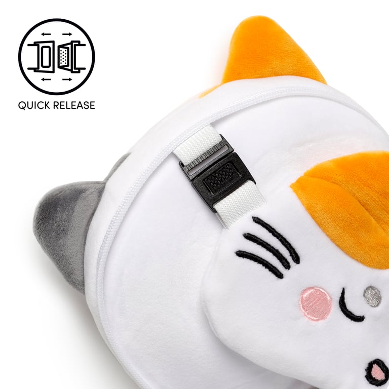 Relaxeazzz Travel Pillow & Eye Mask - Quick Release, 95 Polyester, Lola the Cat Design