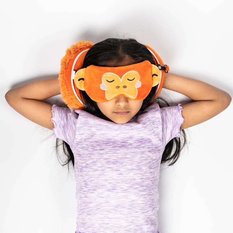 Relaxeazzz Travel Pillow & Eye Mask - Quick Release Polyester Orangutan Design