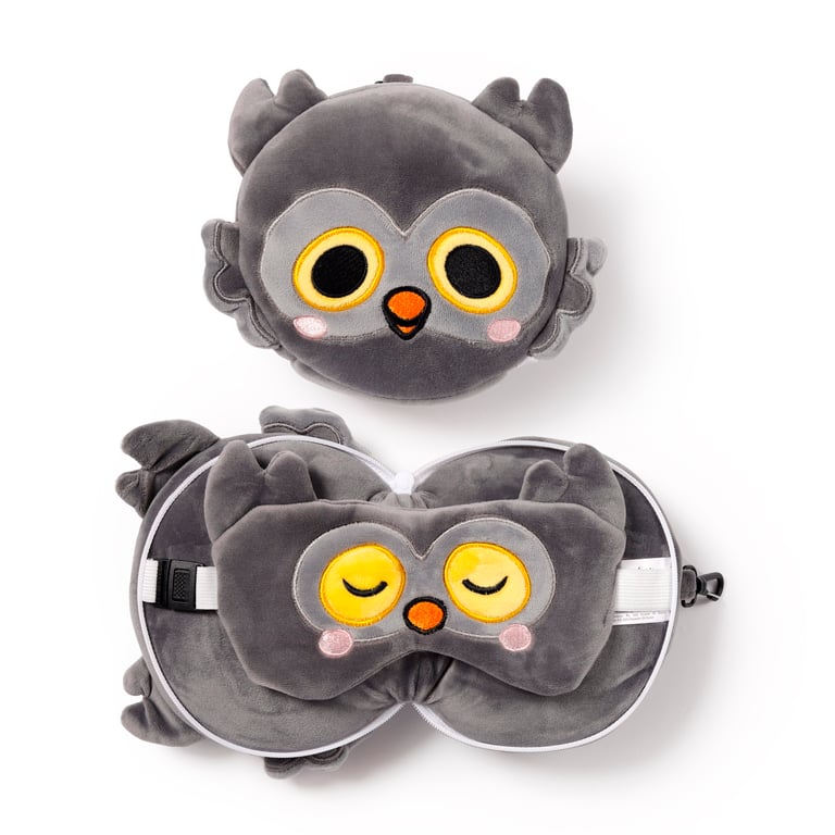 Relaxeazzz Travel Pillow & Eye Mask - Quick Release Owl Design for Comfortable Travel