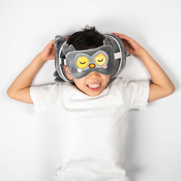 Relaxeazzz Travel Pillow & Eye Mask - Quick Release Owl Design for Comfortable Travel