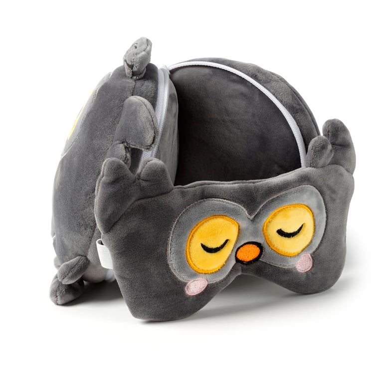 Relaxeazzz Travel Pillow & Eye Mask - Quick Release Owl Design for Comfortable Travel