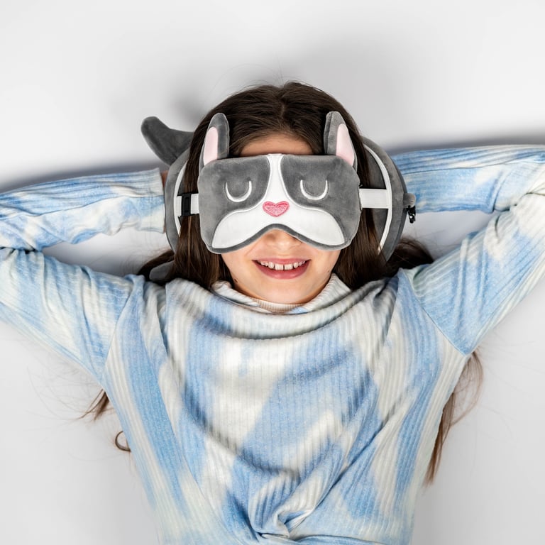 Relaxeazzz Travel Pillow & Eye Mask - French Bulldog Design, Quick Release, and Soft Polyester Spandex Construction