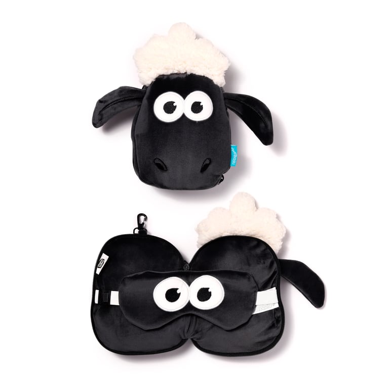 Relaxeazzz Travel Pillow & Eye Mask - Licensed Shaun the Sheep Edition, Quick Release Eye Mask for Travel