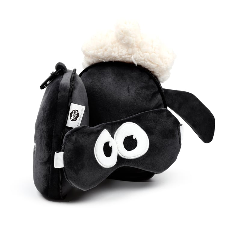 Relaxeazzz Travel Pillow & Eye Mask - Licensed Shaun the Sheep Edition, Quick Release Eye Mask for Travel