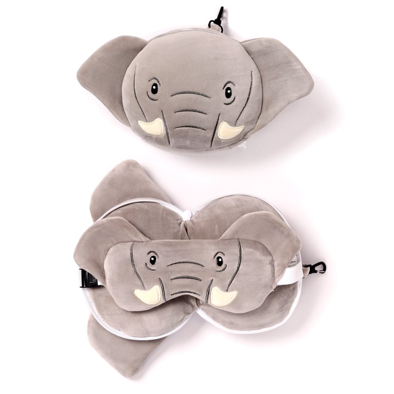 Relaxeazzz Travel Pillow & Eye Mask - Elephant - Quick Release, Gift Idea 2020