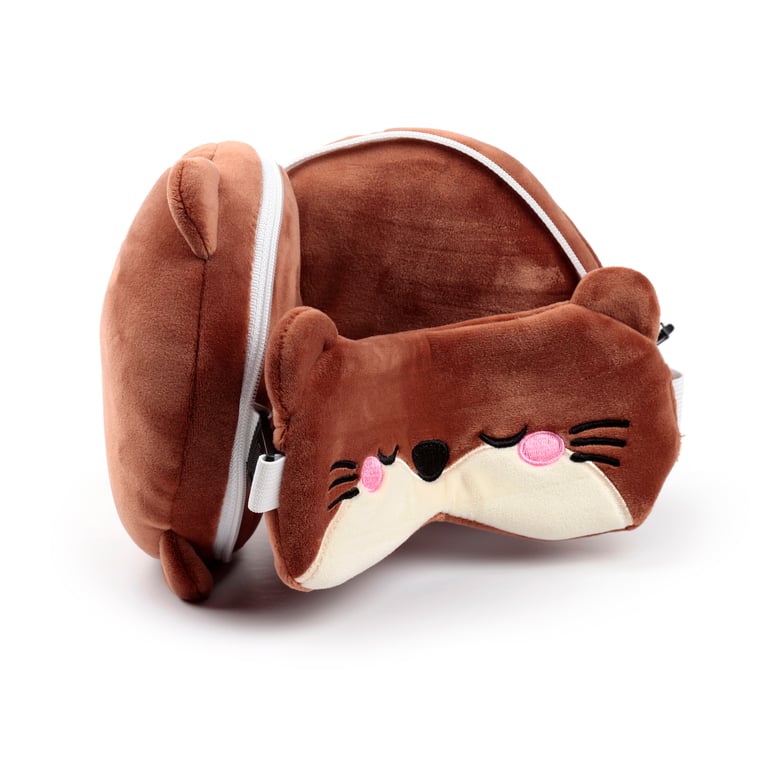 Relaxeazzz Travel Pillow & Eye Mask - Henry the Otter, Quick Release Eye Mask and 95 Polyester Construction