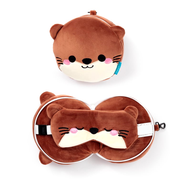 Relaxeazzz Travel Pillow & Eye Mask - Henry the Otter, Quick Release Eye Mask and 95 Polyester Construction