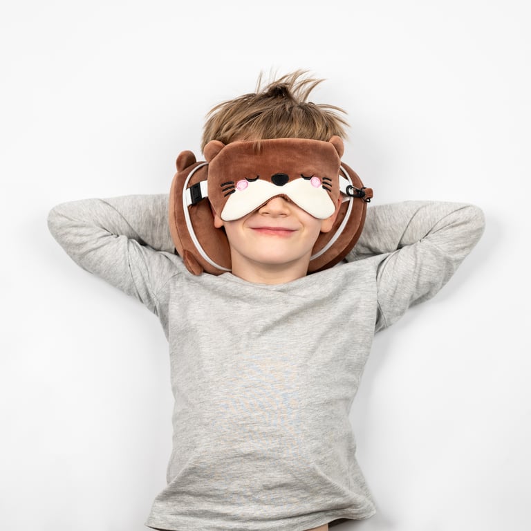 Relaxeazzz Travel Pillow & Eye Mask - Henry the Otter, Quick Release Eye Mask and 95 Polyester Construction