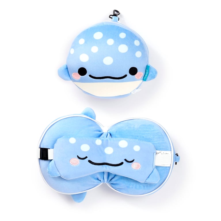 Relaxeazzz Aoi Whale Shark Travel Pillow & Quick Release Eye Mask - Polyester Spandex Material