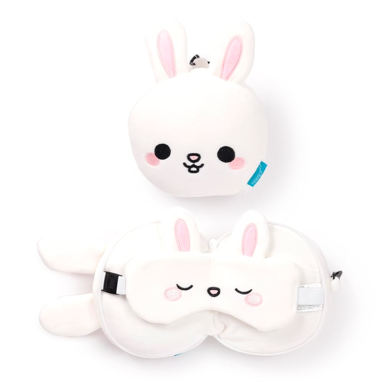 Relaxeazzz Travel Pillow & Eye Mask - Frances the Rabbit - Quick Release and Adjustable 95 Polyester Design
