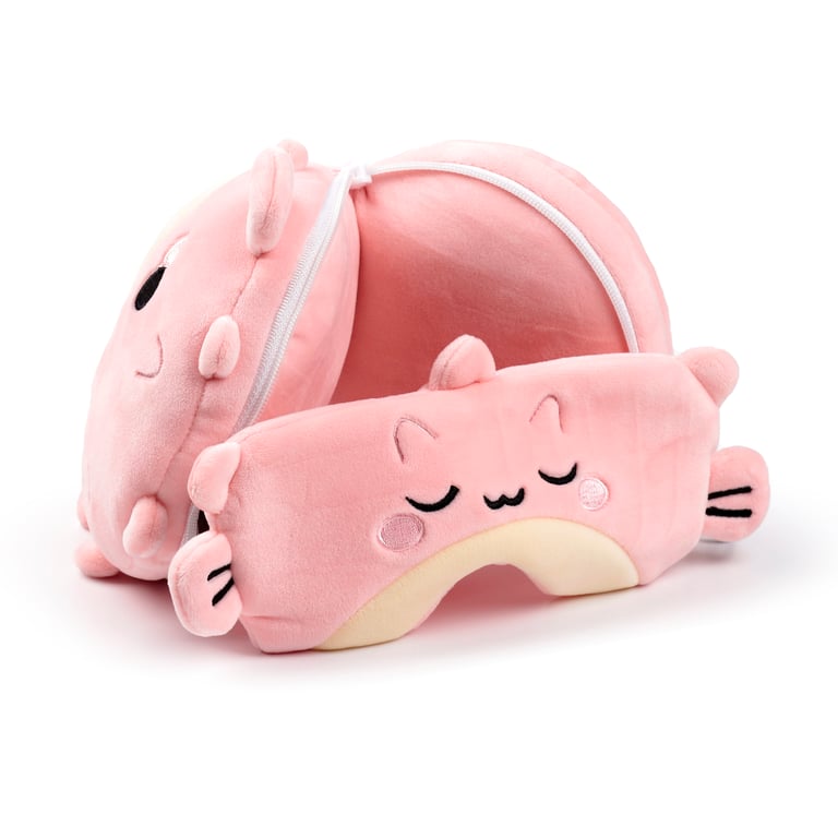 Relaxeazzz Travel Pillow & Eye Mask - Puff the Puffer Fish with Quick Release and Soft 95 Polyester Construction