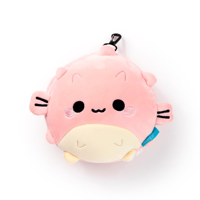 Relaxeazzz Travel Pillow & Eye Mask - Puff the Puffer Fish with Quick Release and Soft 95 Polyester Construction