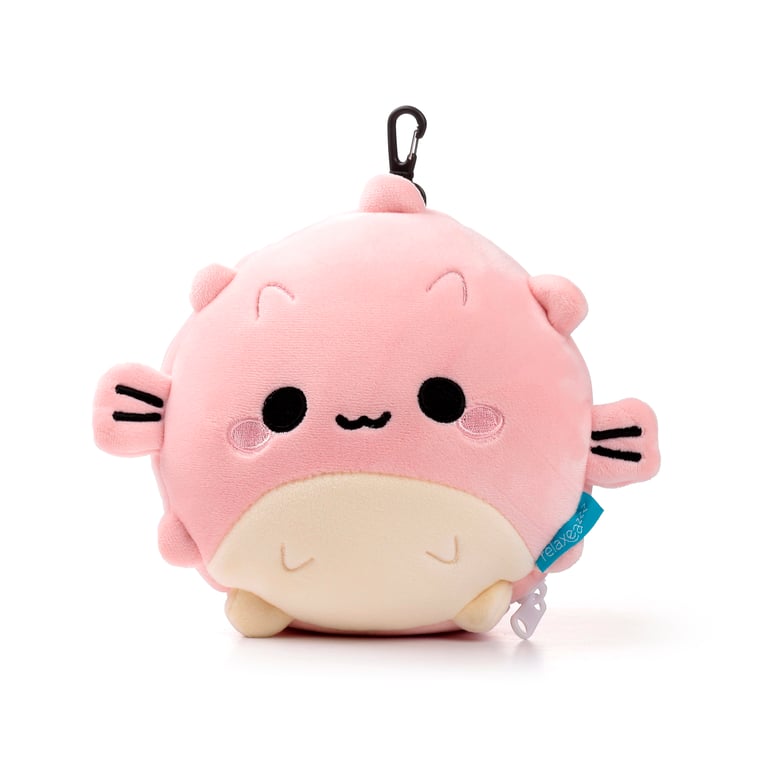 Relaxeazzz Travel Pillow & Eye Mask - Puff the Puffer Fish with Quick Release and Soft 95 Polyester Construction