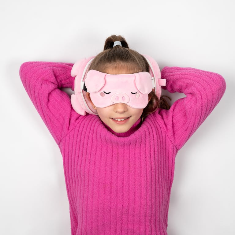 Oliver the Pig Travel Pillow & Quick Release Eye Mask - Polyester Construction