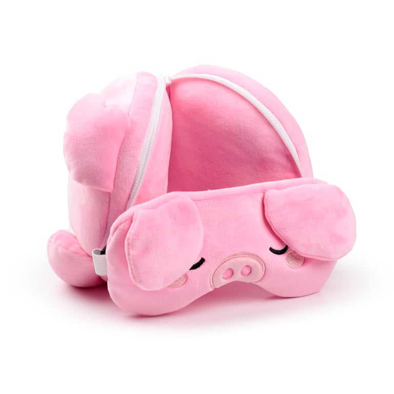 Oliver the Pig Travel Pillow & Quick Release Eye Mask - Polyester Construction