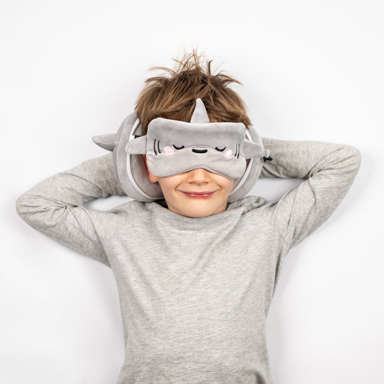 Relaxeazzz Travel Pillow & Eye Mask - Archie the Shark, Quick Release 95 Polyester Travel Accessory with Novelty Shark Theme