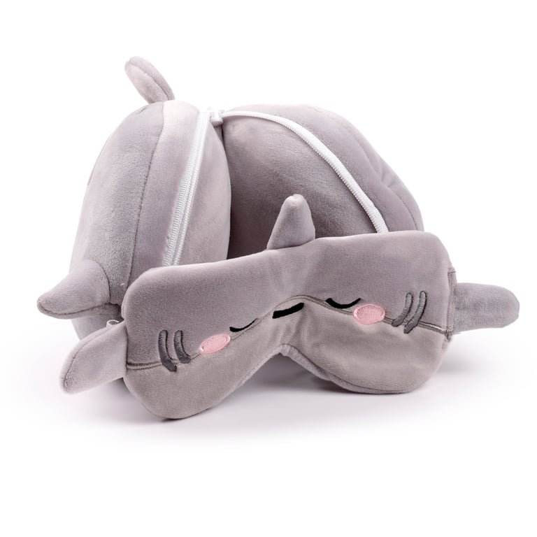 Relaxeazzz Travel Pillow & Eye Mask - Archie the Shark, Quick Release 95 Polyester Travel Accessory with Novelty Shark Theme