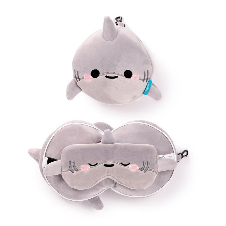 Relaxeazzz Travel Pillow & Eye Mask - Archie the Shark, Quick Release 95 Polyester Travel Accessory with Novelty Shark Theme