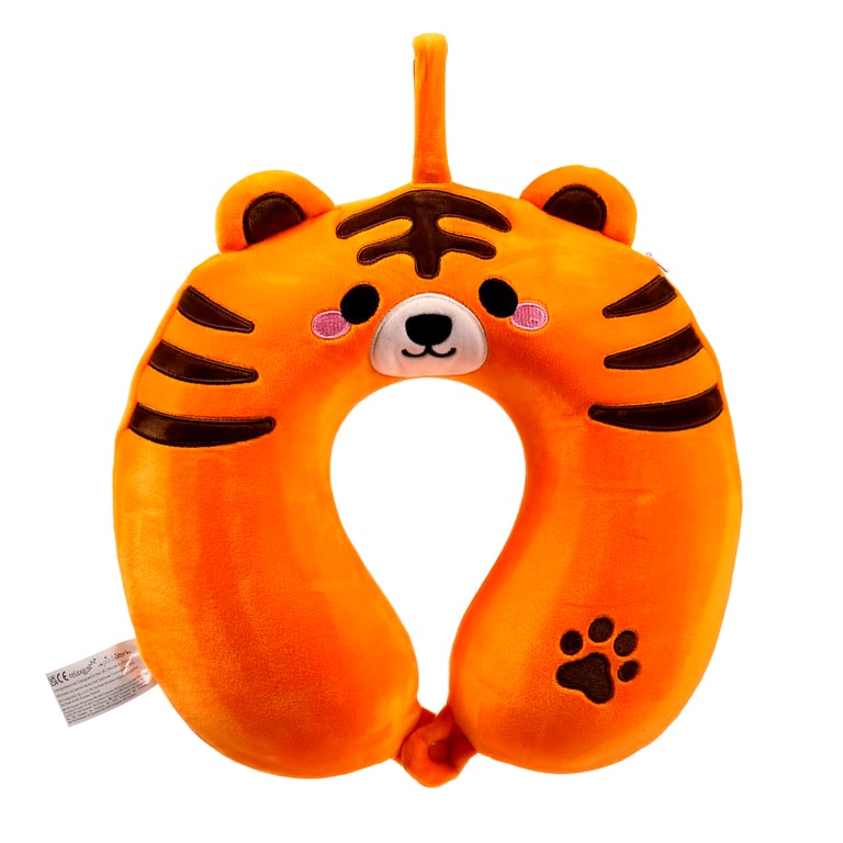 Relaxeazzz Plush Memory Foam Travel Pillow - Alfie the Tiger Adoramals, Soft and Supportive for Travel