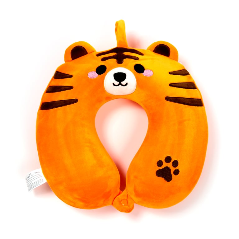 Relaxeazzz Plush Memory Foam Travel Pillow - Alfie the Tiger Adoramals, Soft and Supportive for Travel