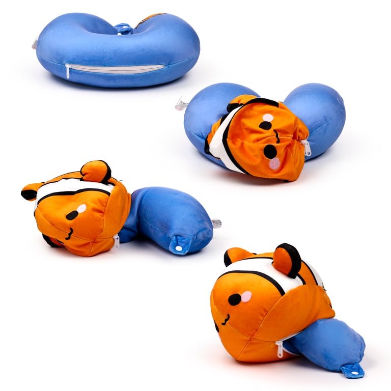 Finley the Clownfish 2-in-1 Travel Pillow and Plush Toy - 95 Polyester Construction with Horseshoe Shape Design