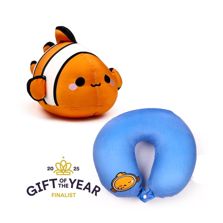 Finley the Clownfish 2-in-1 Travel Pillow and Plush Toy - 95 Polyester Construction with Horseshoe Shape Design
