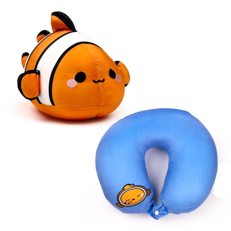 Finley the Clownfish 2-in-1 Travel Pillow and Plush Toy - 95 Polyester Construction with Horseshoe Shape Design
