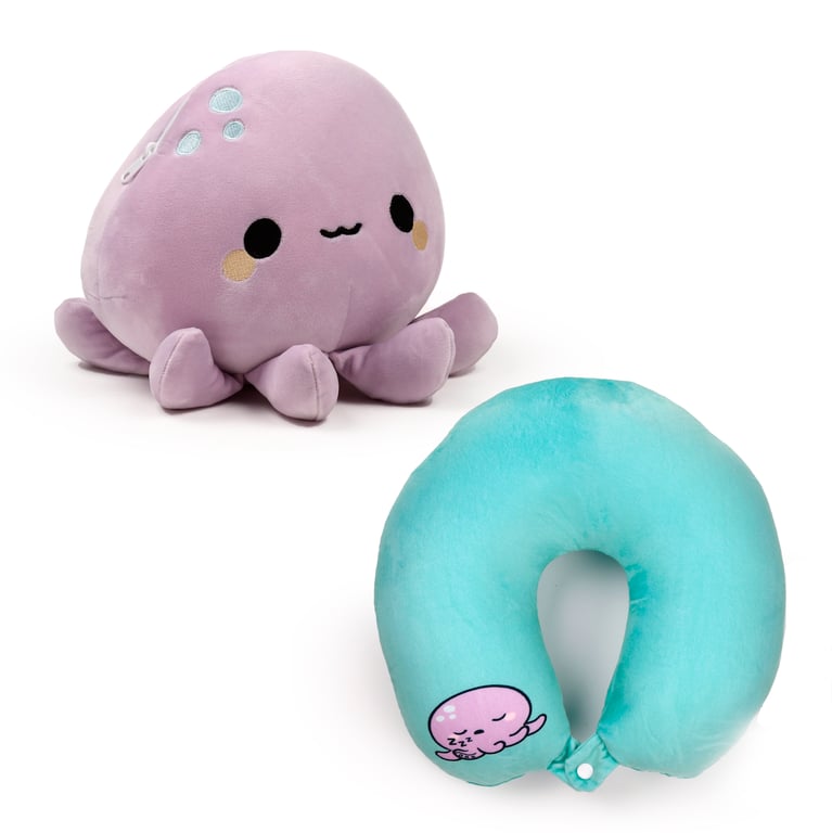Swapseazzz 2-in-1 Travel Pillow & Octopus Plush Toy - Convertible Horseshoe Design