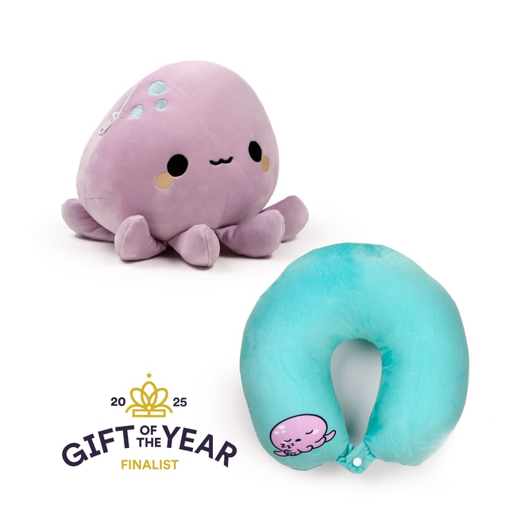 Swapseazzz 2-in-1 Travel Pillow & Octopus Plush Toy - Convertible Horseshoe Design