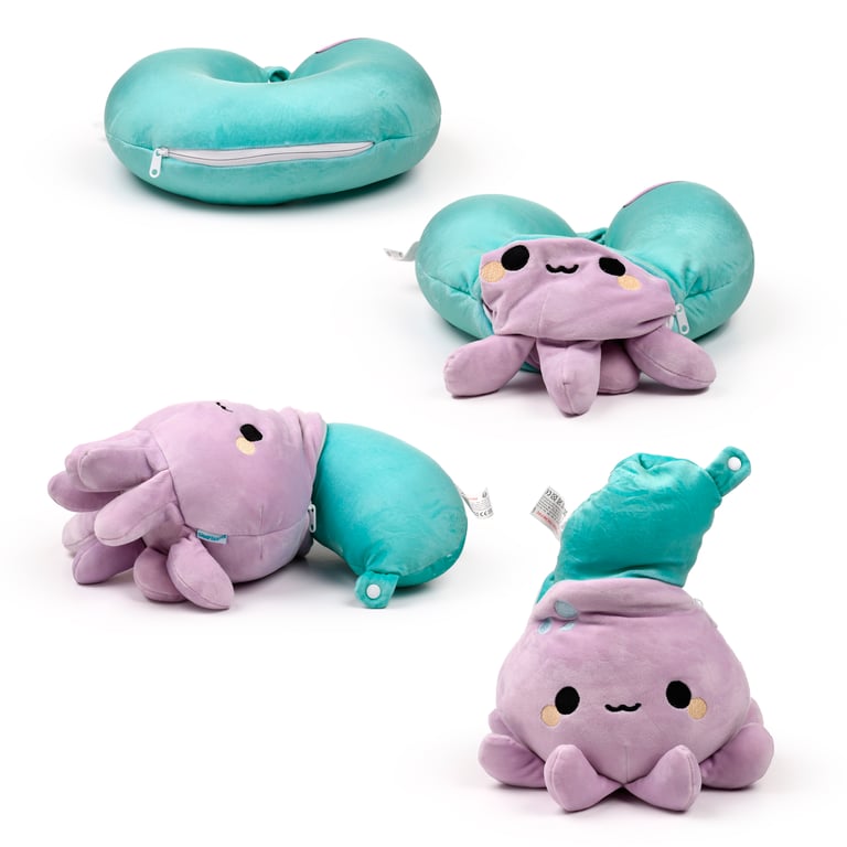 Swapseazzz 2-in-1 Travel Pillow & Octopus Plush Toy - Convertible Horseshoe Design