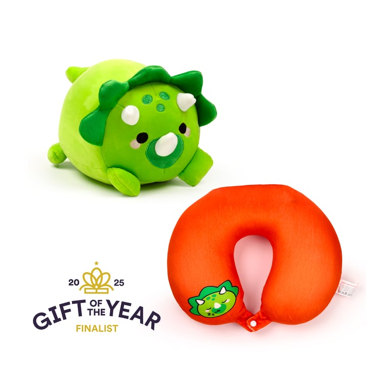 Huck the Dinosaur 2-in-1 Travel Pillow and Plush Toy with Polystyrene Bead Filling