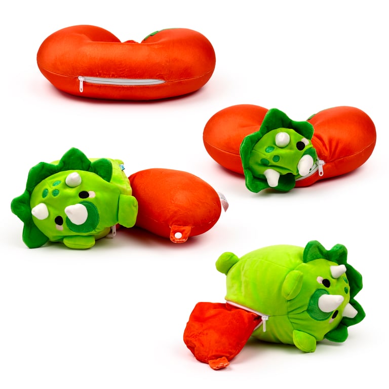 Huck the Dinosaur 2-in-1 Travel Pillow and Plush Toy with Polystyrene Bead Filling