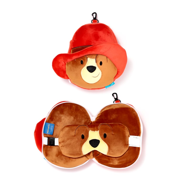 Relaxeazzz Paddington Bear Travel Pillow & Eye Mask - Quick Release Polyester Spandex Gift Set