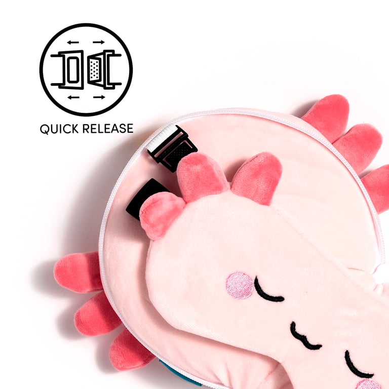 Relaxeazzz Travel Pillow & Eye Mask - Maddie the Axolotl Novelty Gift with Quick Release