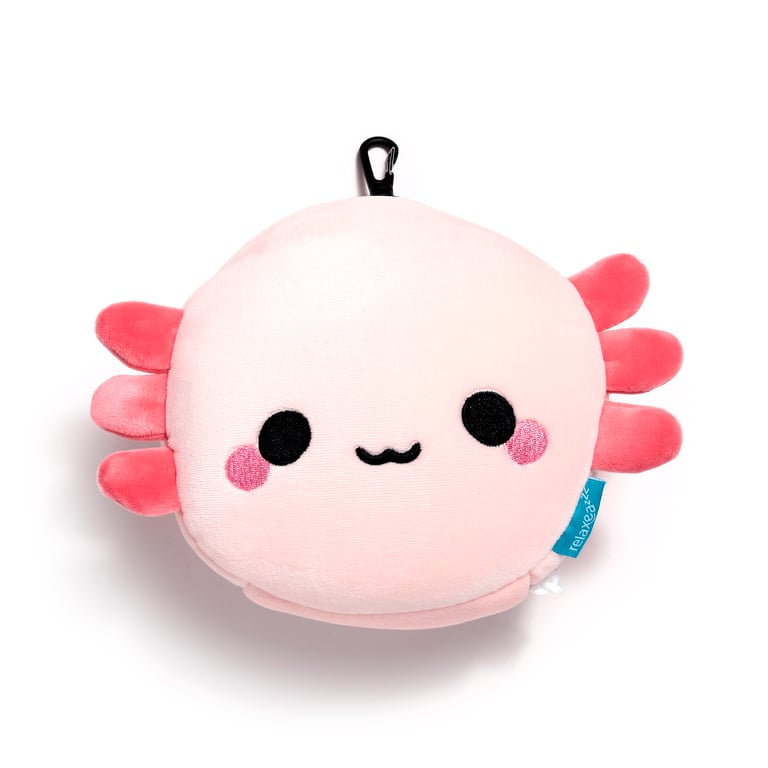Relaxeazzz Travel Pillow & Eye Mask - Maddie the Axolotl Novelty Gift with Quick Release