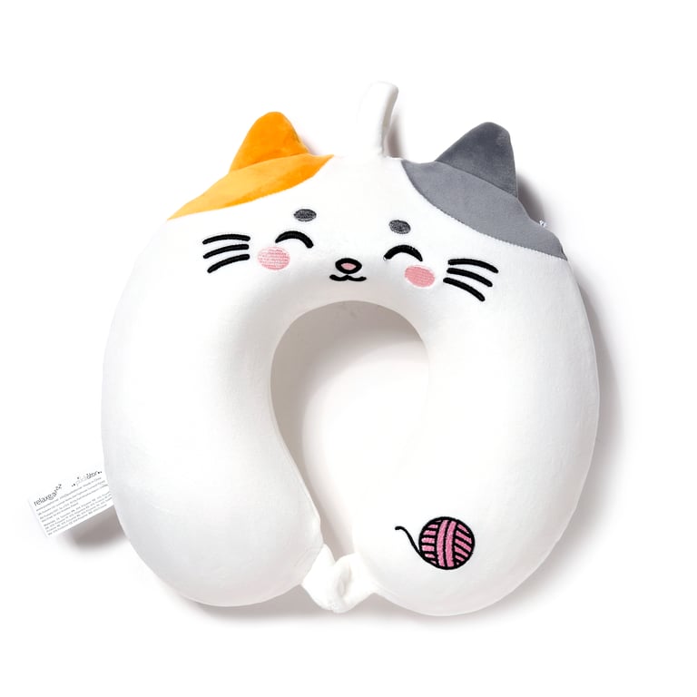 Relaxeazzz Plush Memory Foam Travel Pillow - Adoramals Lola Cat Edition with Polyester & Spandex Construction