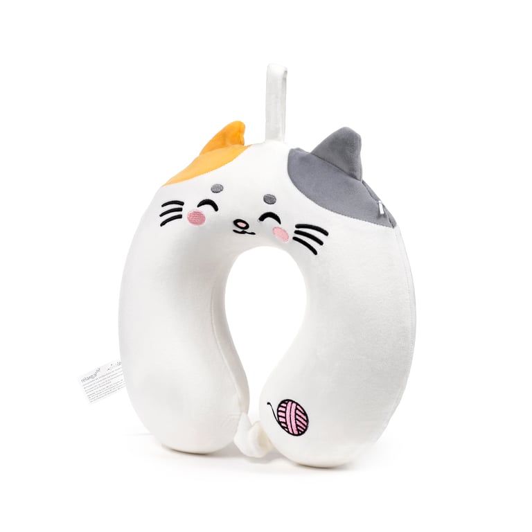 Relaxeazzz Plush Memory Foam Travel Pillow - Adoramals Lola Cat Edition with Polyester & Spandex Construction