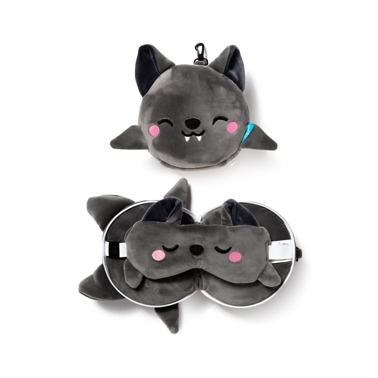 Relaxeazzz Travel Pillow & Eye Mask - Quick Release Polyester Sleep Accessory by Dexter the Bat