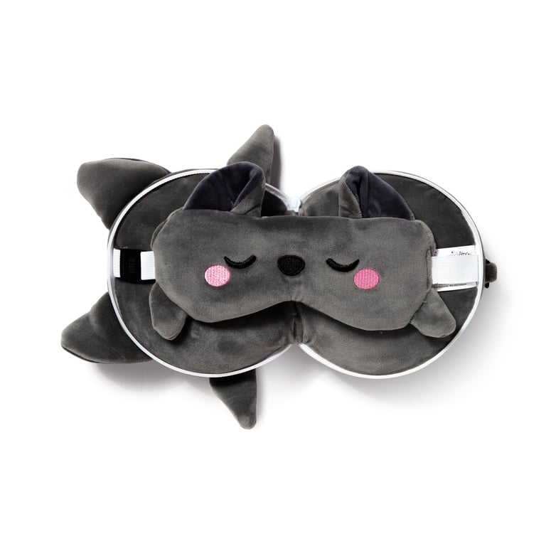 Relaxeazzz Travel Pillow & Eye Mask - Quick Release Polyester Sleep Accessory by Dexter the Bat