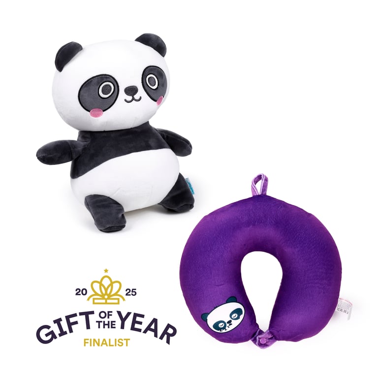 Adoramals Susu the Panda 2-in-1 Travel Pillow and Plush Toy with Horseshoe Shape Design