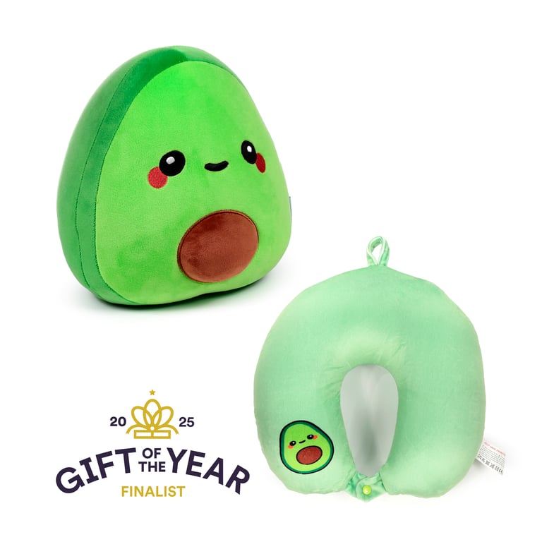 Foodiemals Pedro 2-in-1 Swappable Travel Pillow & Plush Toy - Avocado Design with Polystyrene Bead Filling