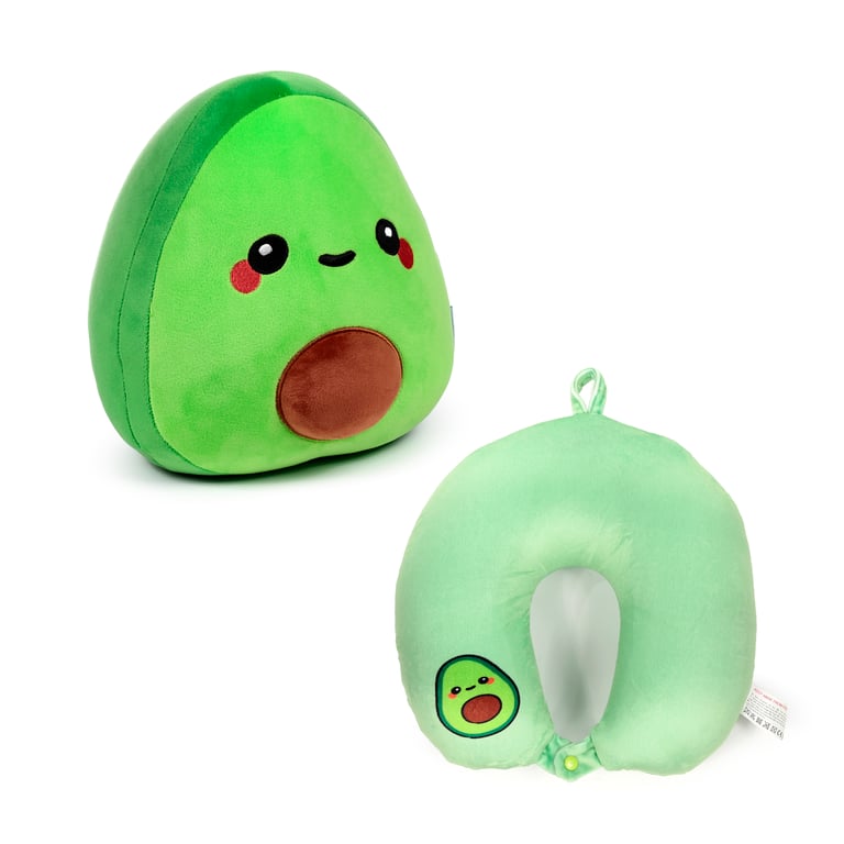 Foodiemals Pedro 2-in-1 Swappable Travel Pillow & Plush Toy - Avocado Design with Polystyrene Bead Filling