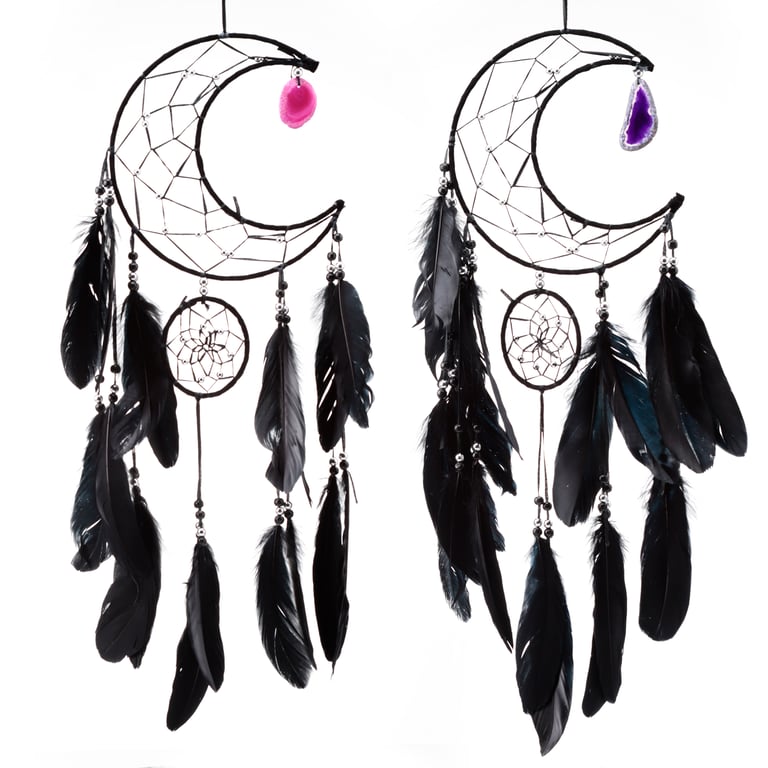Agate Charm Dreamcatcher - Black Sickle Crescent Moon Home Decor