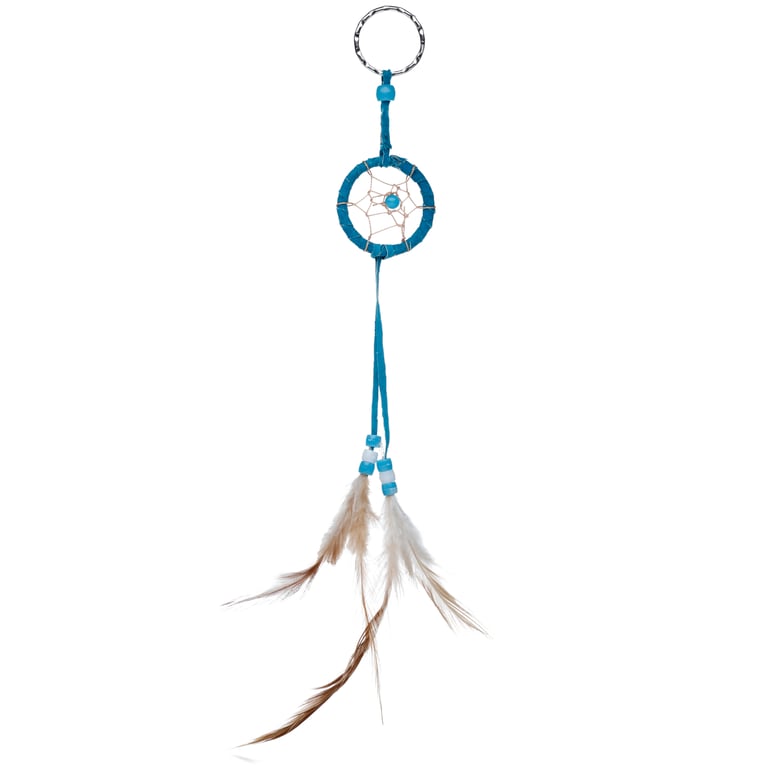 Polyester Dreamcatcher Keyring with Mini Feathers and Beads