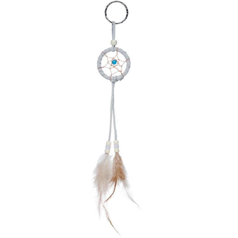 Polyester Dreamcatcher Keyring with Mini Feathers and Beads