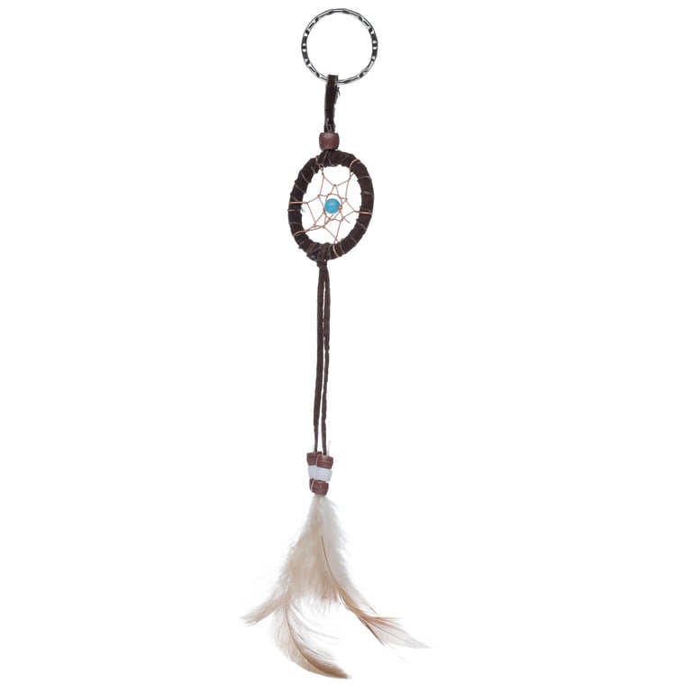 Polyester Dreamcatcher Keyring with Mini Feathers and Beads